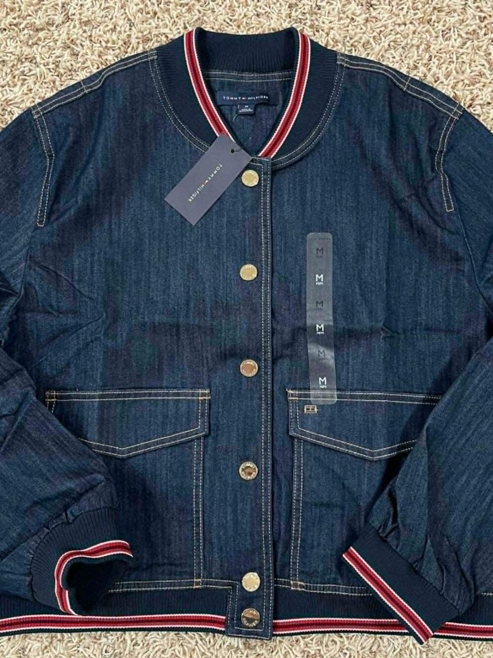Tommy Hilfiger Women's Denim Snap-Front Bomber Jacket Blue, Size Medium (New)